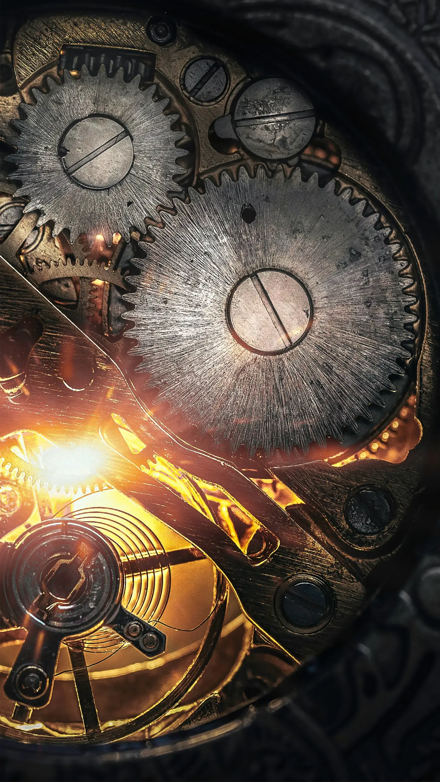 Close-up view of intricate mechanical gears in motion